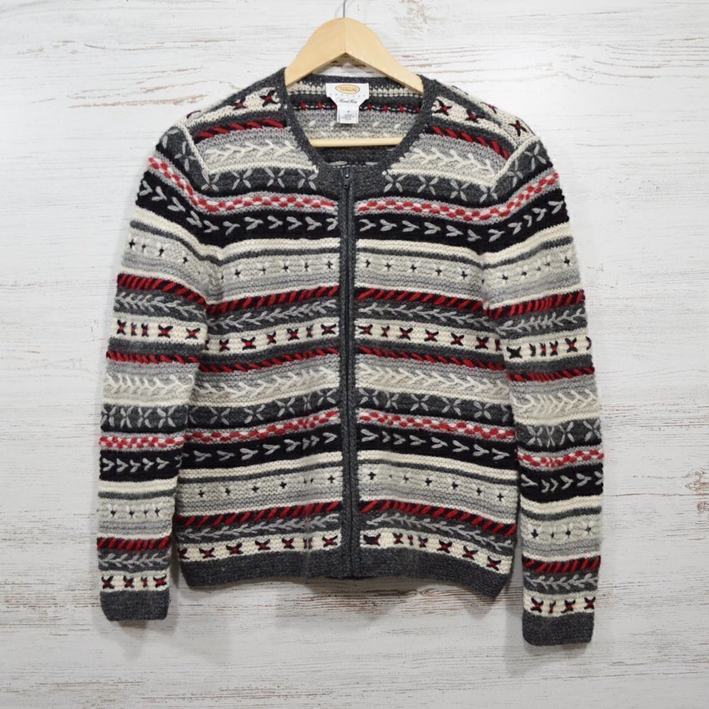 Talbots  Hand Knit Wool Zip Front Cardigan Sweater